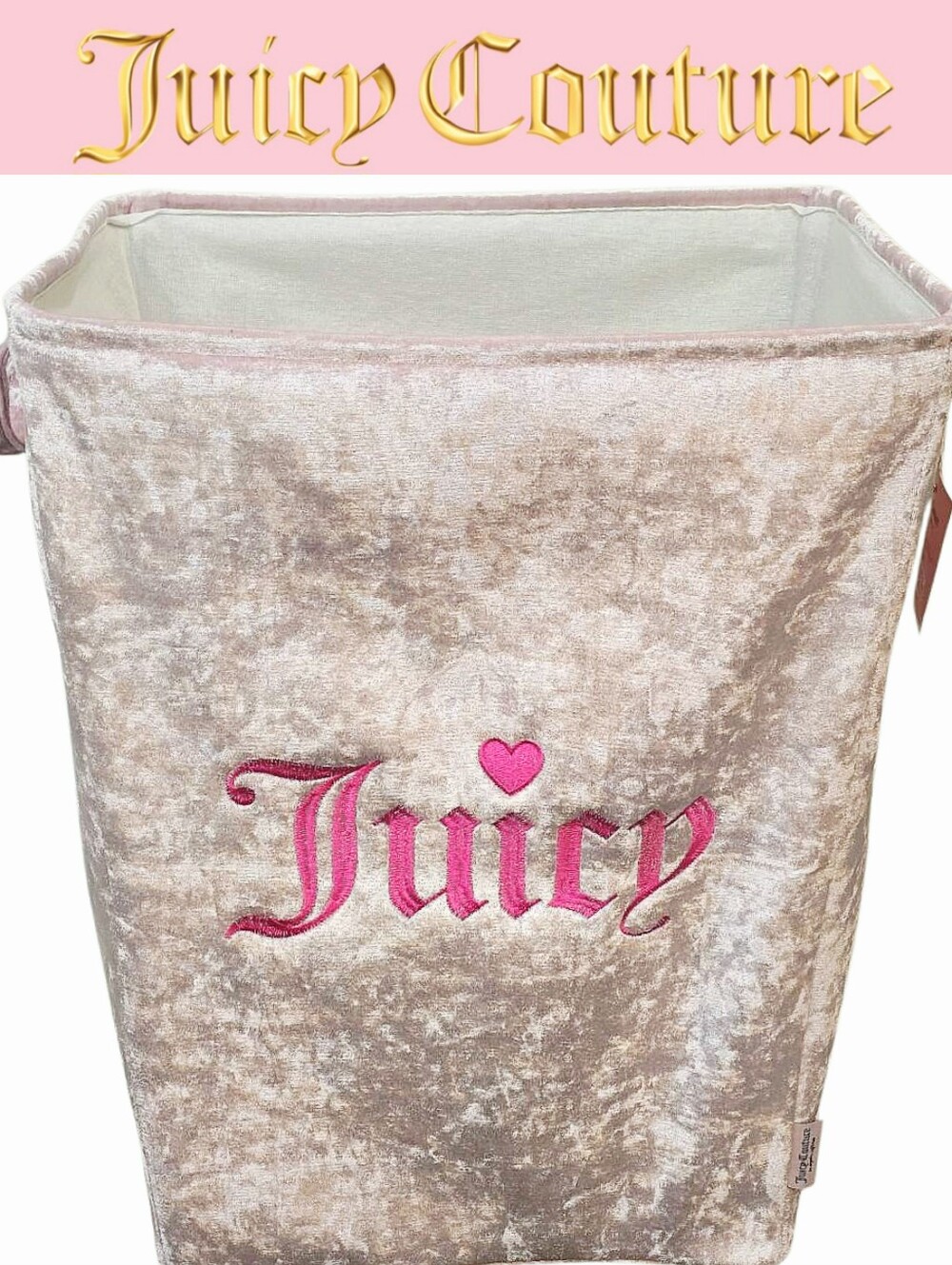 Juicy Couture Home Embrodried Logo Velour Decorative Basket- Pink